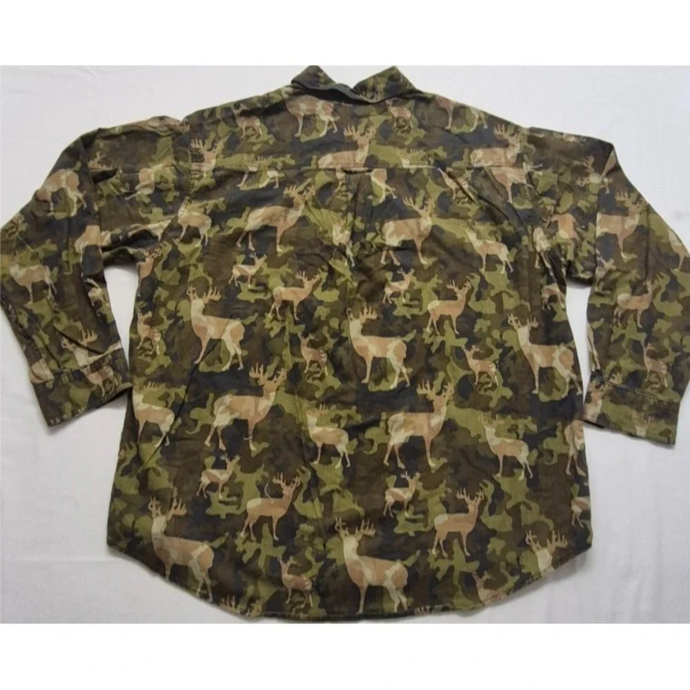 VTG Woolrich Men's Olive Camouflage Deer Shirt XL‎ All over print Cotton Hunting
